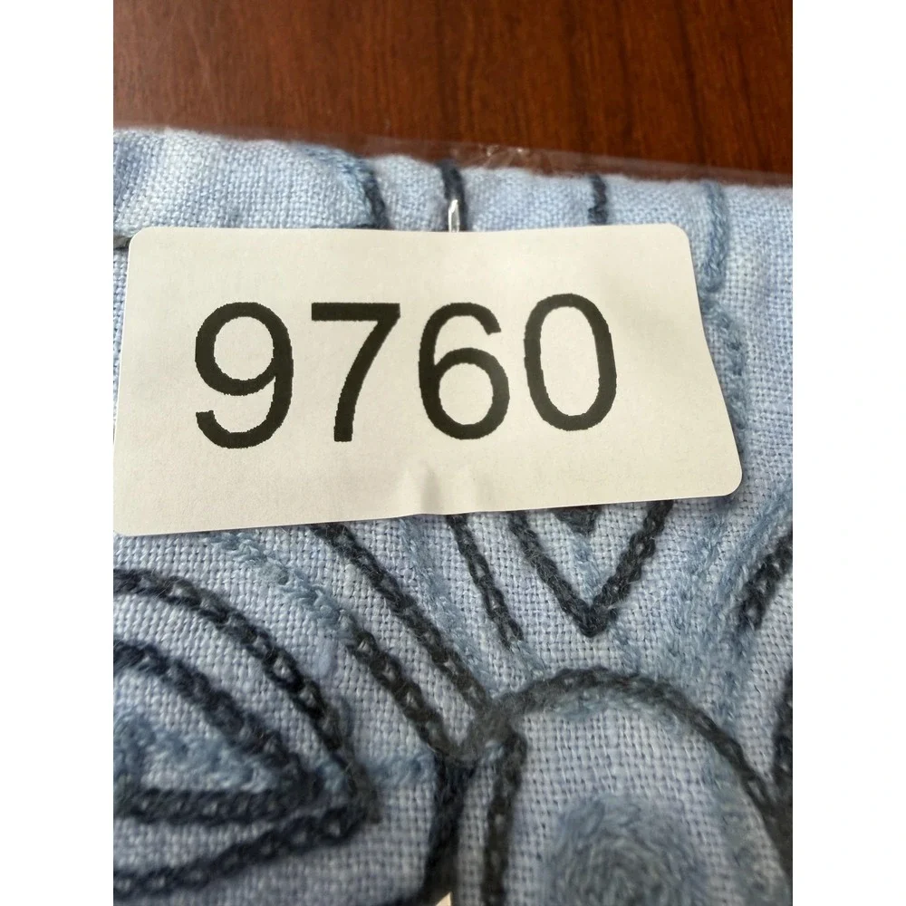 100% Lino Dress Womens Large Blue Embroidered Linen Boho Shift Pockets Italy - Picture 14 of 14